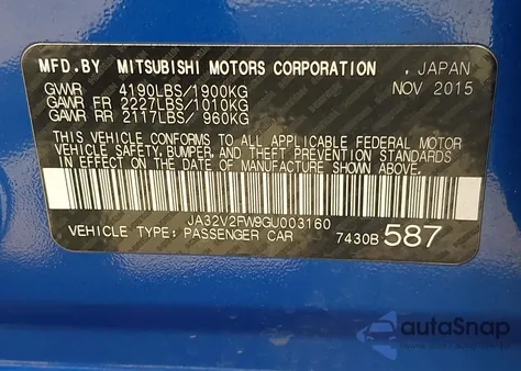 2016 Mitsubishi Lancer Es/Se/Sel z USA, uszkodzony, nr VIN JA32V2FW9GU003160